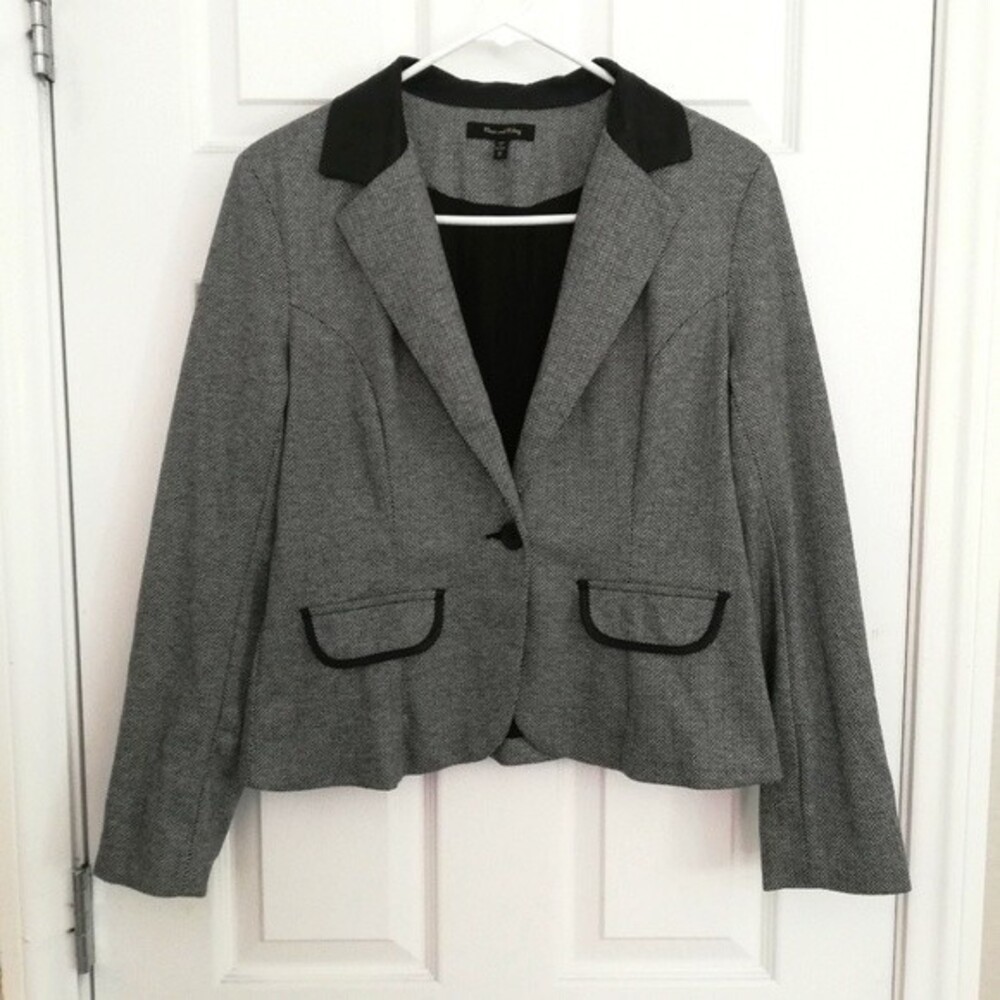 Max and Riley Black and Grey Tailored Blazer with Elbow Patches Medium